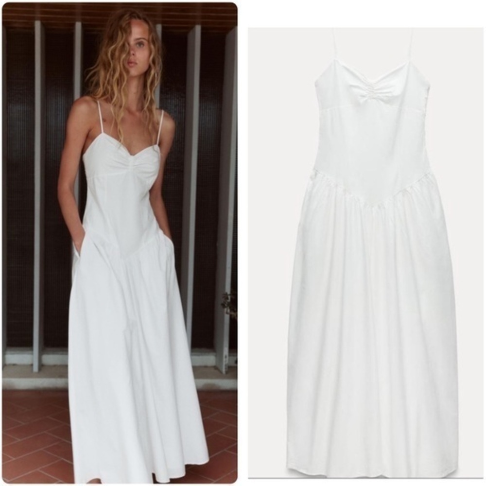 Zara NWT white strappy gabardine fabric dress 7200/230